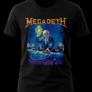 Frente de playera negra de Megadeth con el diseño de la portada del álbum Rust in Peace impreso en alta definición.