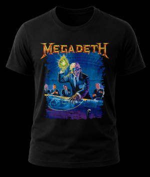 Frente de playera negra de Megadeth con el diseño de la portada del álbum Rust in Peace impreso en alta definición.