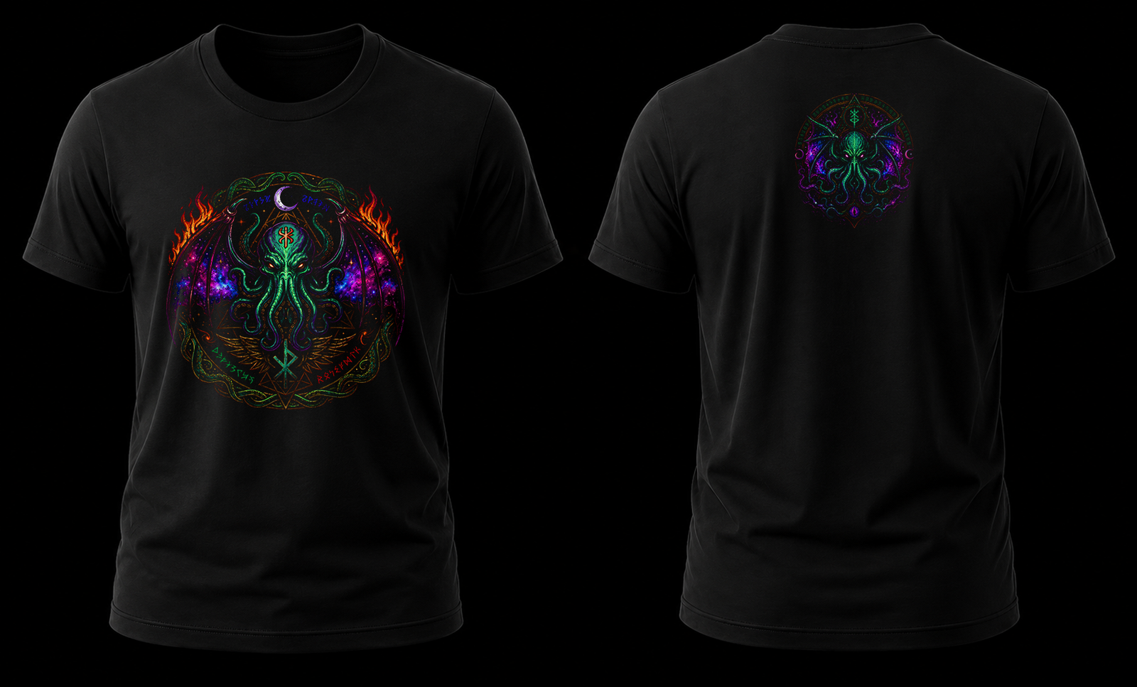 lovecraft cthulhu 1.1 Playera con vista doble, frente y atras con estampados de the call of Cthulhu de la mitologia de Lovecraft